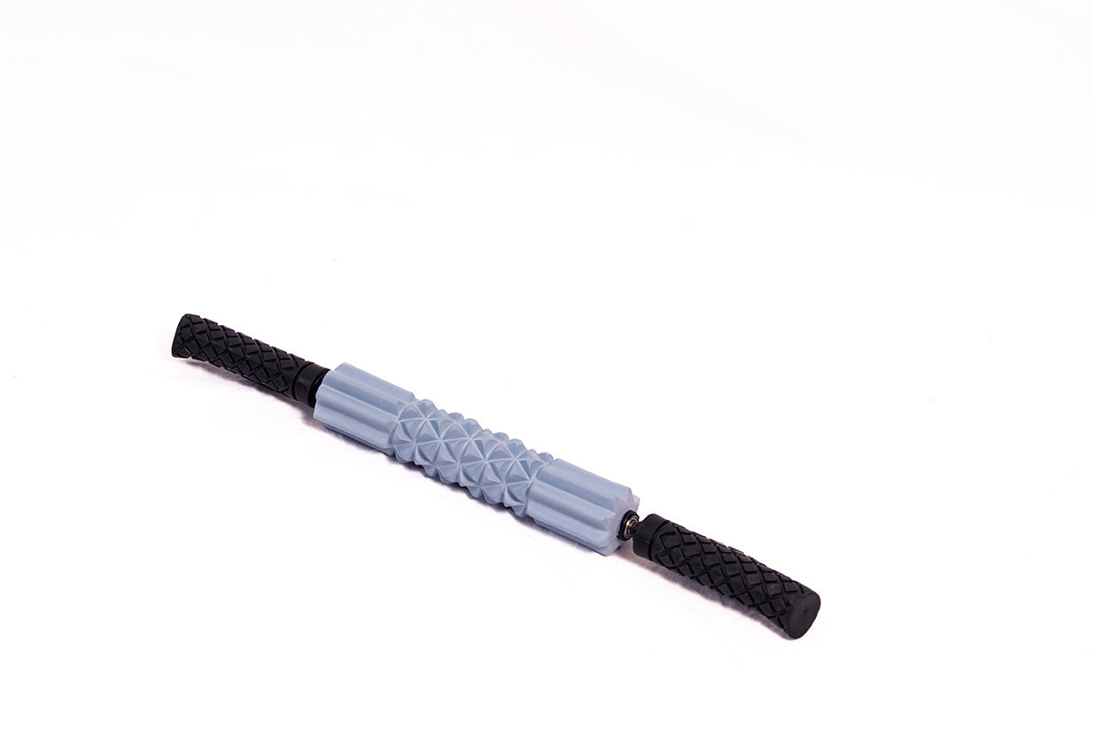 Gray and black textured roller on a white background