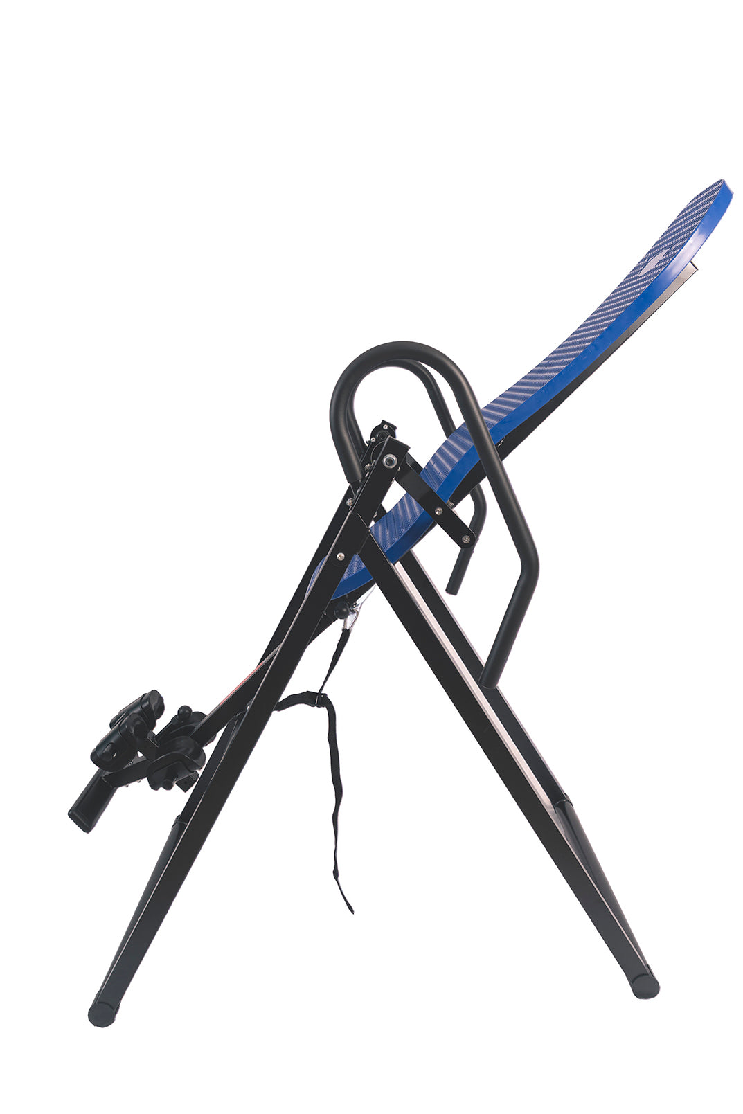 Inversion table with blue cushion on a white background
